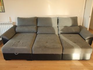 Sofá chaiselongue 3 plazas tela y piel