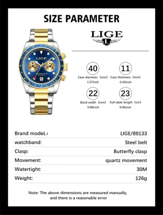 Reloj LIGE Hombre Azul y Dorado