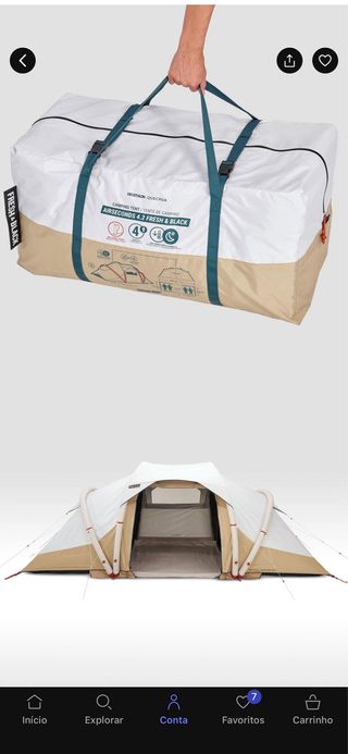 Tenda de campismo insuflável.