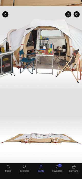 Tenda de campismo insuflável.