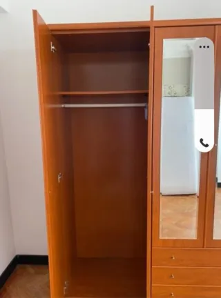 Armario madera pino macizo 2 puertas espejo