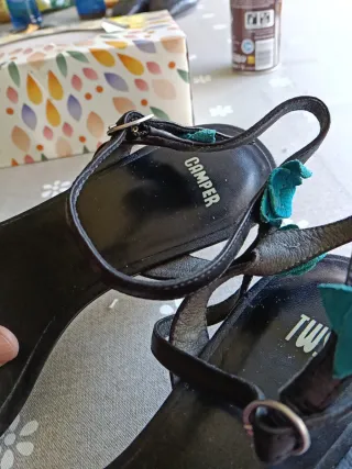 Sandalias Camper Piel Flores,azul marino