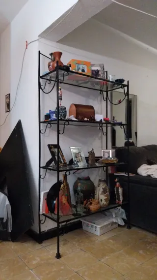 Estantería de hierro y cristal