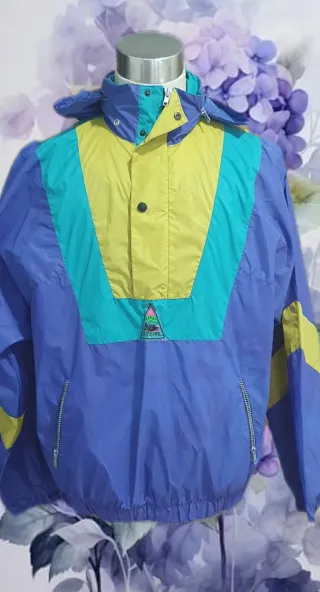 Cazadora cortavientos vintage azul multicolor T. L