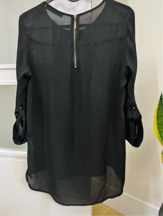Blusa negra manga larga mujer