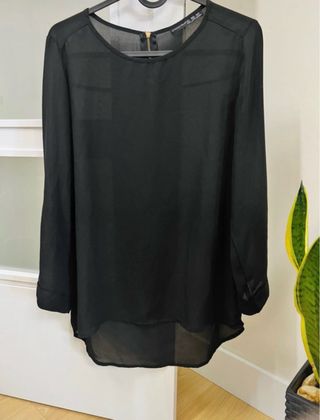 Blusa negra manga larga mujer