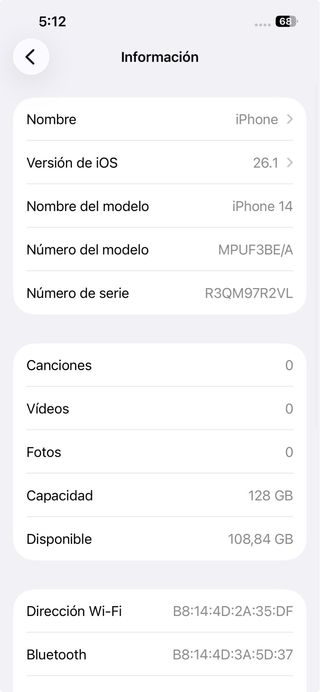 iPhone 14 128GB con cable cargador