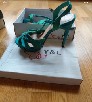 Sandalias tacón Y&L verde/turquesa T40