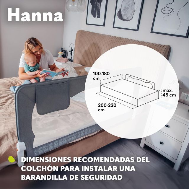 Barrera Cama Lionelo Hanna 150x65cm Gris
