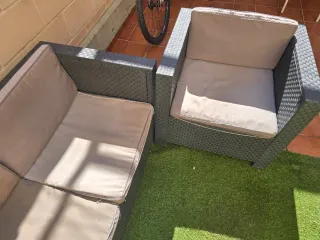 Conjunto Sofás Exterior Beige y Negro