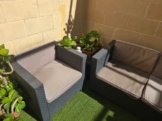 Conjunto Sofás Exterior Beige y Negro