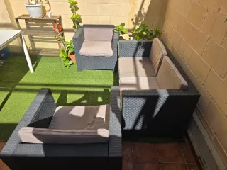 Conjunto Sofás Exterior Beige y Negro