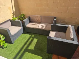 Conjunto Sofás Exterior Beige y Negro