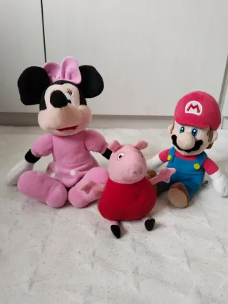 Lote 3 peluches: Minnie, Peppa y Mario