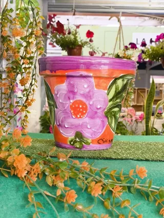 Macetero cerámica artesanales de flor