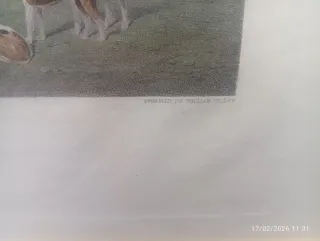 Antiguo grabado inglés The Meet at Warmington.