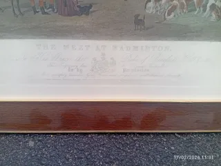 Antiguo grabado inglés The Meet at Warmington.