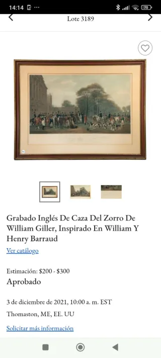 Antiguo grabado inglés The Meet at Warmington.