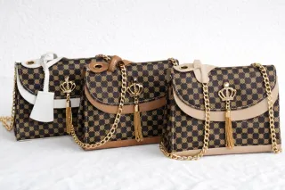 Bolso pequeño y lindo de corona marrón y dorado