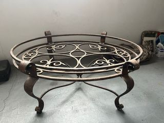 Conjunto de mesa jardín hierro forjado y cristal