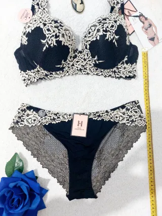 Conjunto Lencería Encaje Negro 95C