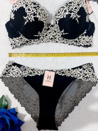 Conjunto Lencería Encaje Negro 95C