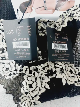 Conjunto Lencería Encaje Negro 95C