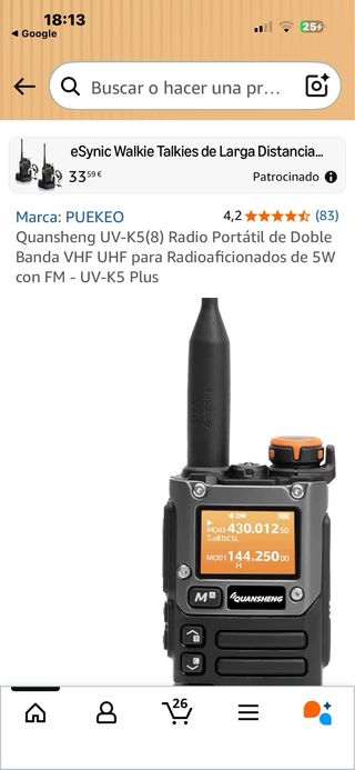 Radio Portátil Quansheng Doble Banda VHF UHF