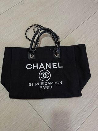 Borsa tote Chanel cotone nera