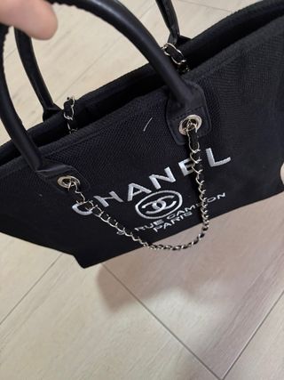 Borsa tote Chanel cotone nera