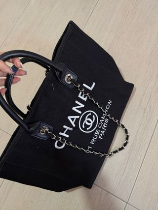 Borsa tote Chanel cotone nera