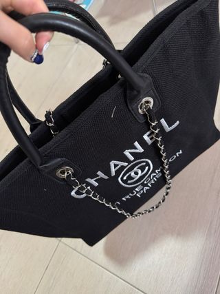 Borsa tote Chanel cotone nera