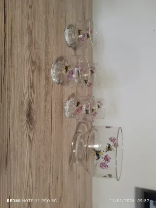 Set macedonia 5 Bicchieri Vetro Fiori Rosa