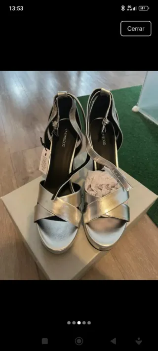 Sandalias plateadas tacón 8cm nuevas