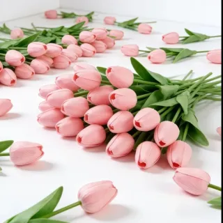 20 Flores Artificiales Rosas y Verdes