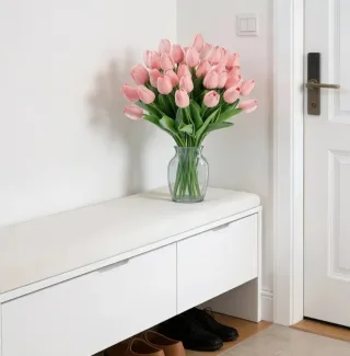 20 Flores Artificiales Rosas y Verdes