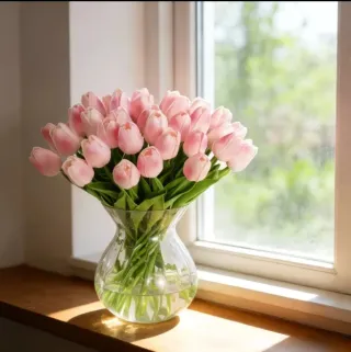 20 Flores Artificiales Rosas y Verdes