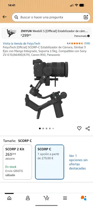 Estabilizador FeiyuTech SCORP-C Gimbal 3 Ejes