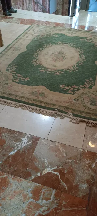 Alfombra de lana grande beige y verde 196x252+ 10