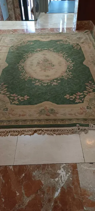 Alfombra de lana grande beige y verde 196x252+ 10