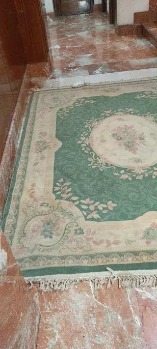 Alfombra de lana grande beige y verde 196x252+ 10