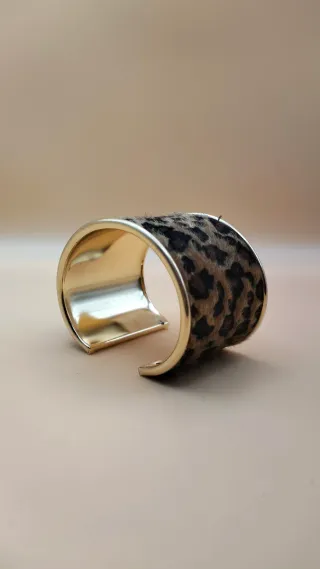 Pulsera Brazalete Animal Print Leopardo Dorado