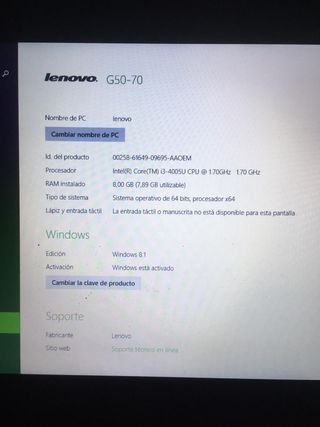 Portátil Lenovo G50-70 Intel i3 8GB RAM 1 Tera