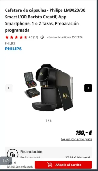 Cafetera  cápsulas Philips L'OR Barista