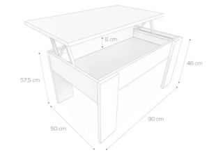 Mesa de centro elevable marrón 90x50cm