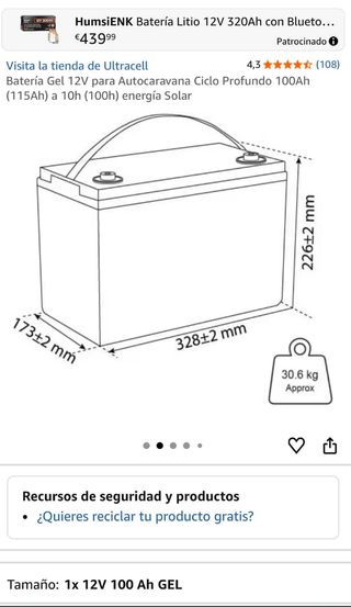 Batería Ultracell UCG 100-12 12V 100Ah