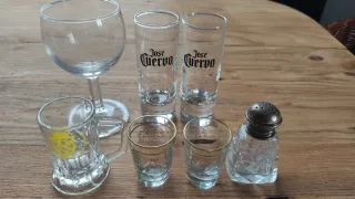Set Vasos Chupito, Copa y Salero Cristal