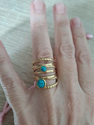 Anillo Dekorazón Acero Dorado Turquesa Nuevo