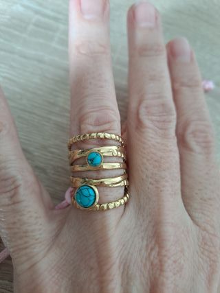 Anillo Dekorazón Acero Dorado Turquesa Nuevo