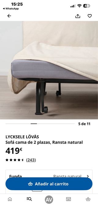 Sofá Cama IKEA Lycksele Lövas 2 Plazas